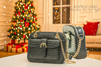 Luxury Crocodile Leather Black Glass Bag with Golden Chain
